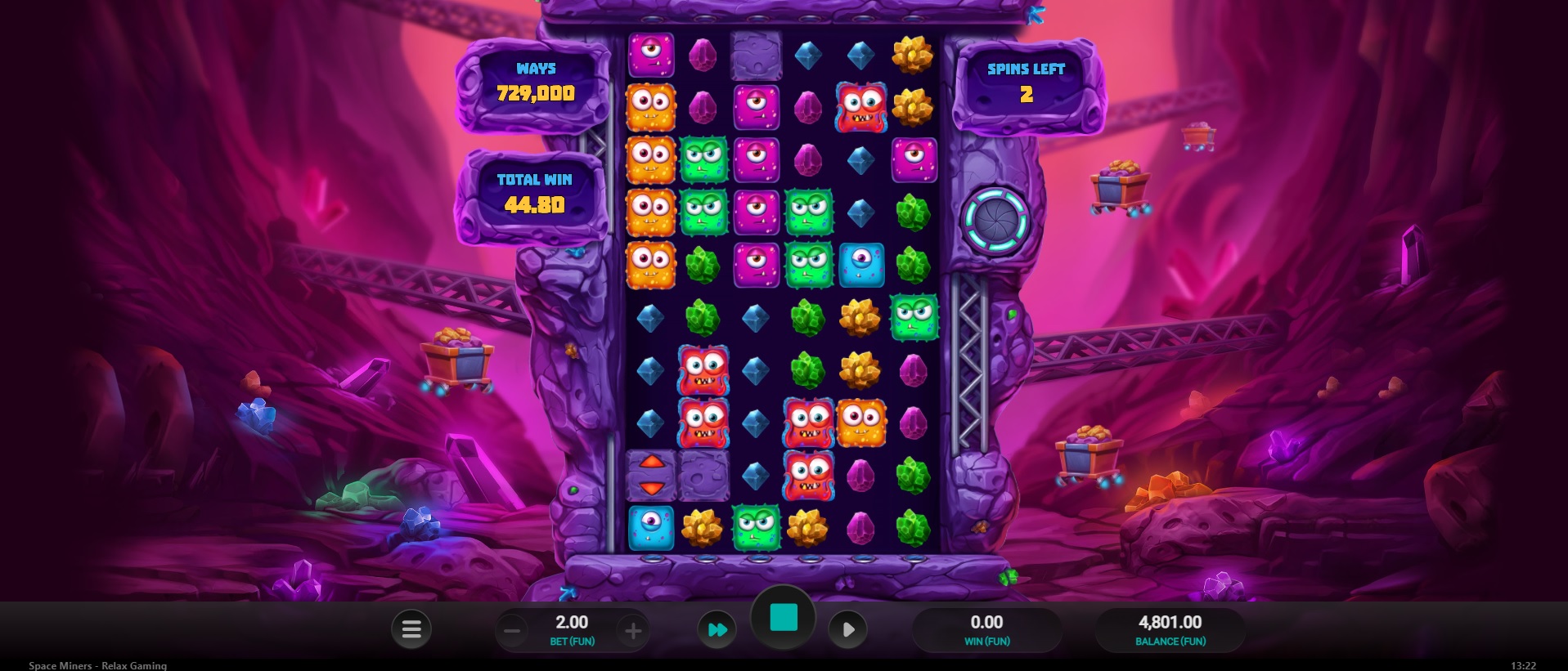Space Miners slot game, free spins feature