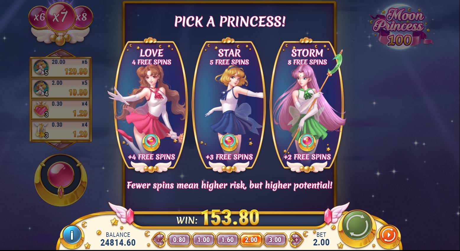 Moon Princess 100 slot, pick free spins