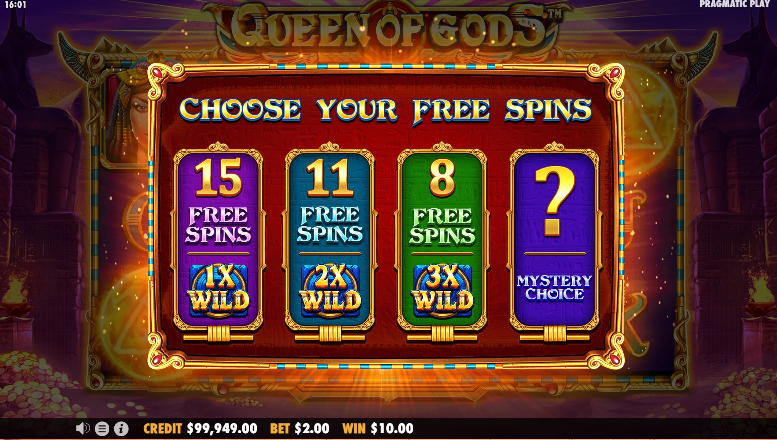 Queen of Gods, Pick free spins