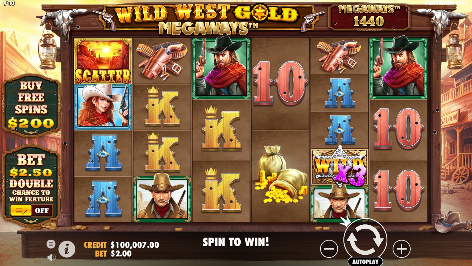 Wild West Gold Megaways slot, base reels
