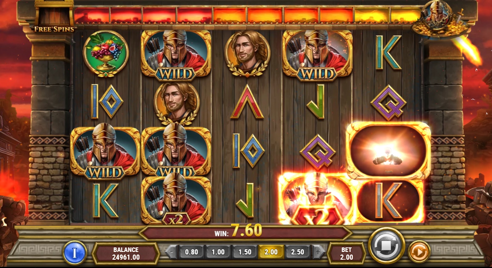 Gates of Troy, Free spins feature Wilds