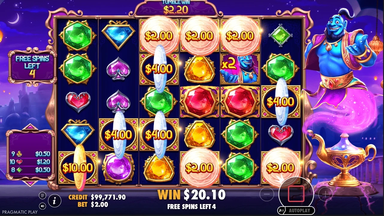 Genies Gems Bonanza, Free spins feature