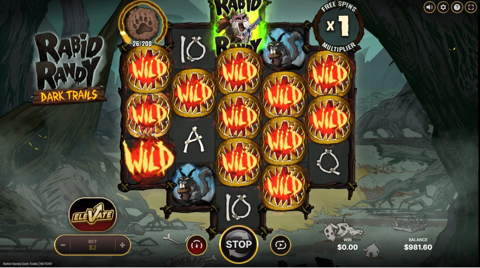Rabid Randy - Dark Trails - The Paw Hot Paw Wild symbols and frames