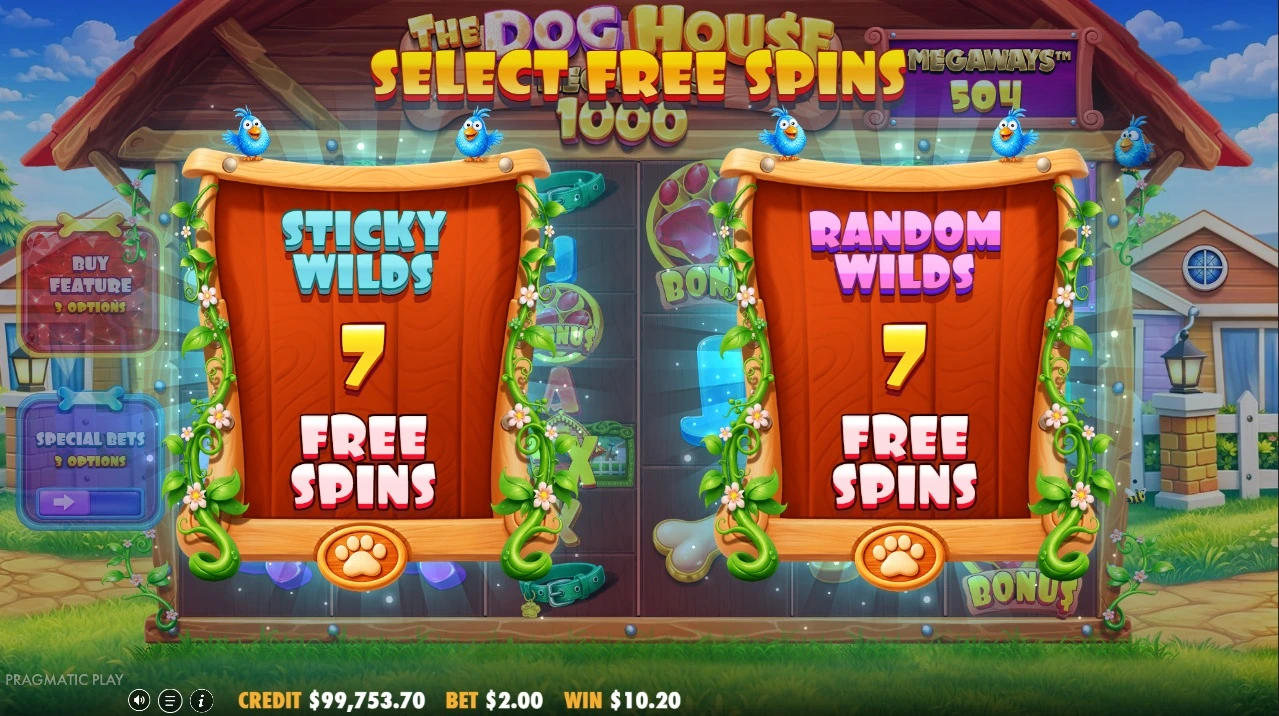 The Dog House Megaways 1000, Free spins choice