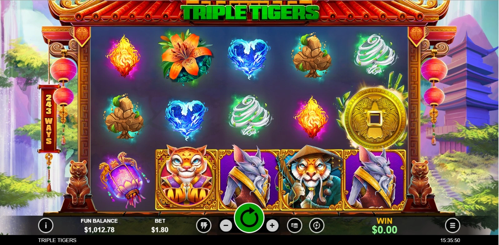 Triple Tigers, Base reels