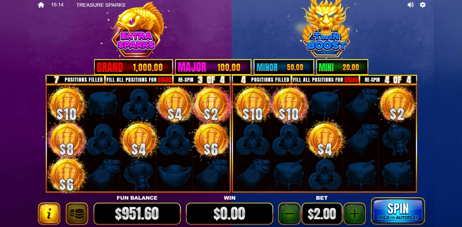 Treasure Sparks, Hold & Spin Feature